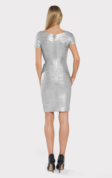 Off Shoulder Bandage Dress Foil | Silver Foil