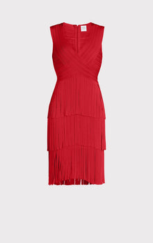 V Neck Fringed Midi Dress | Lipstick Red