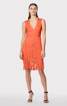 V Neck Fringed Midi Dress | Coral Poppy