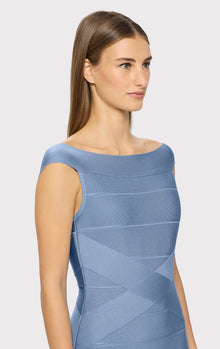 Bateau Criss Cross Waist Bandage Dress | True Blue