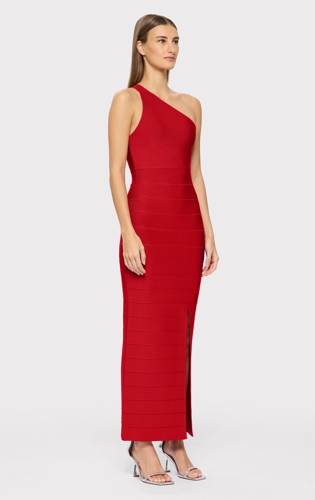 One Shoulder Bandage Gown W Slit | Lipstick Red