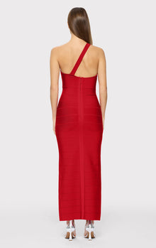 One Shoulder Bandage Gown W Slit | Lipstick Red