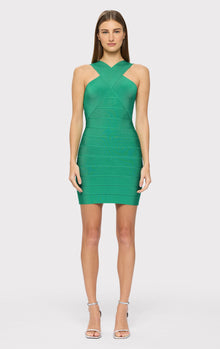 Crossover Halter Mini Dress | Green Opal