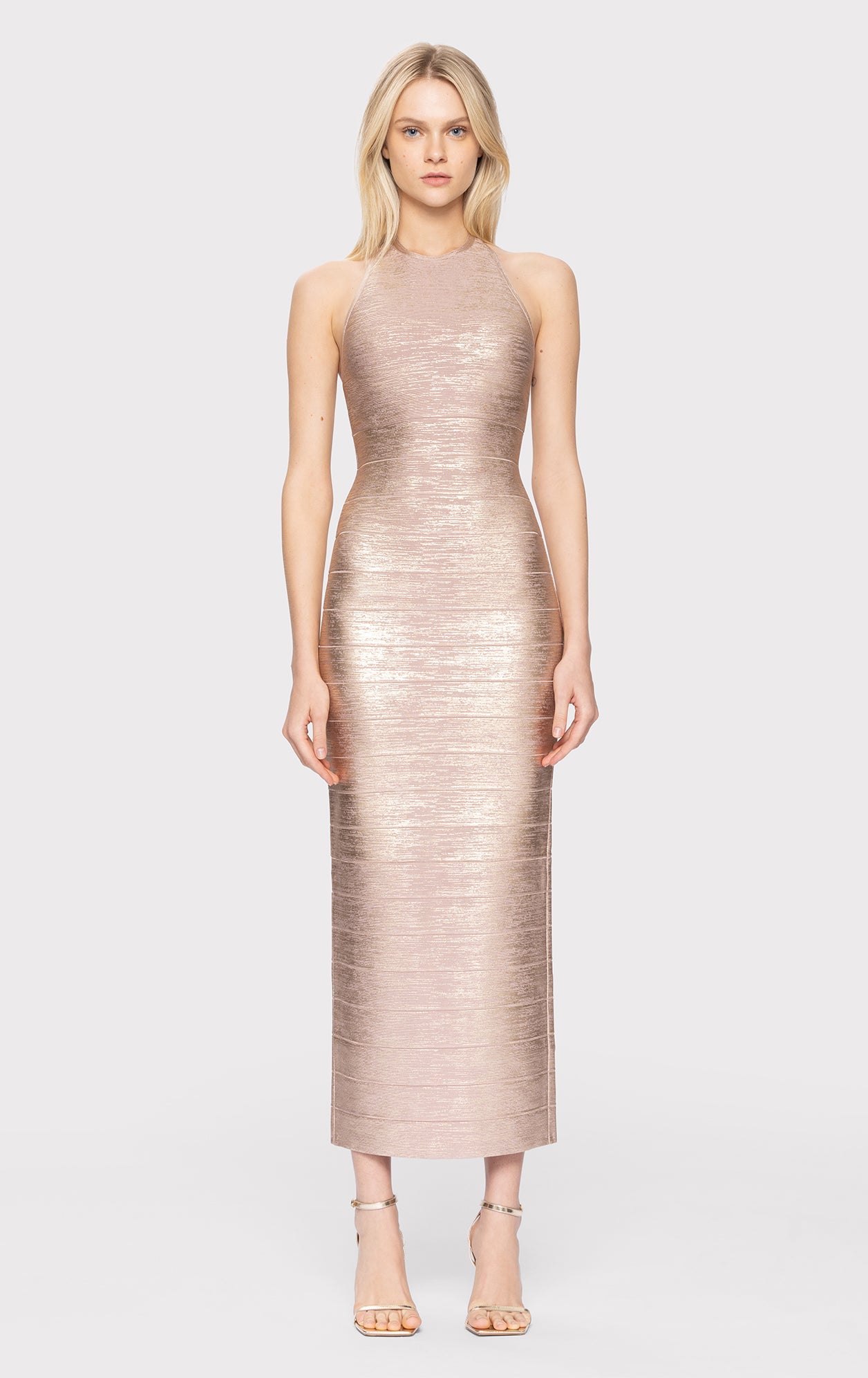 Foil Halter Bandage Gown | Rose Gold Foil