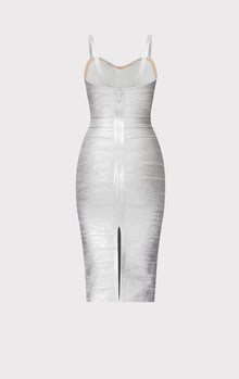 Foil Strappy Sweetheart Midi Dress | Silver Foil