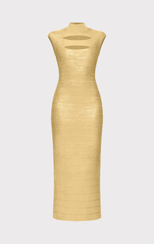 Foil Cap Sleeve Cut-Out Gown | Gold Foil