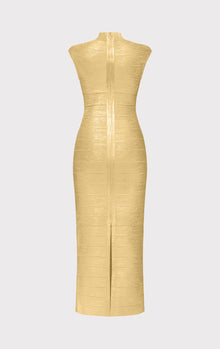 Foil Cap Sleeve Cut-Out Gown | Gold Foil