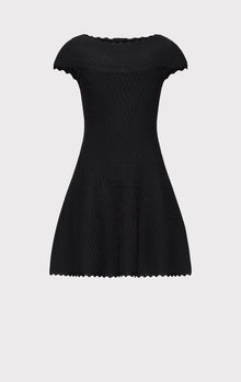 Off Shoulder Flair Skirt Dress | Black