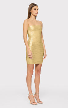 Foil Strapless Banded Mini Dress | Gold Foil