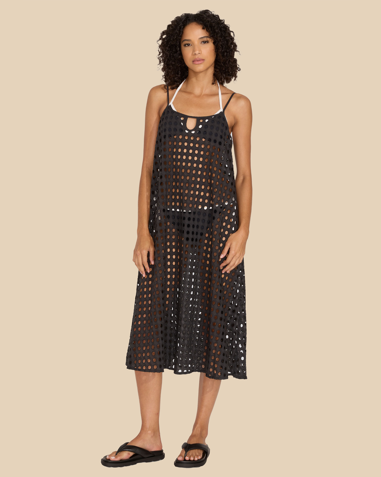Women | Eyelet Annika Midi Dress | Noir