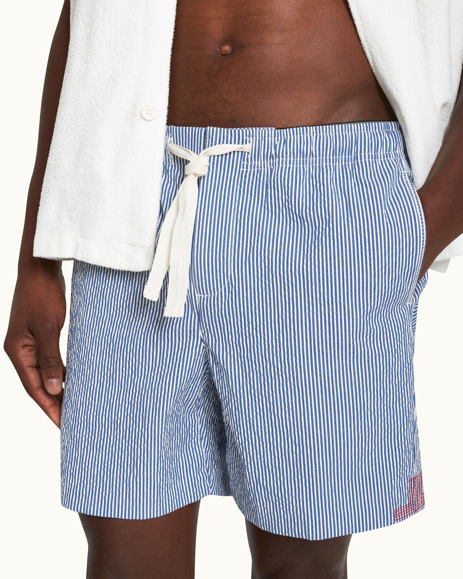 Men | Alex Seersucker Short | Blueberry/White Stripe