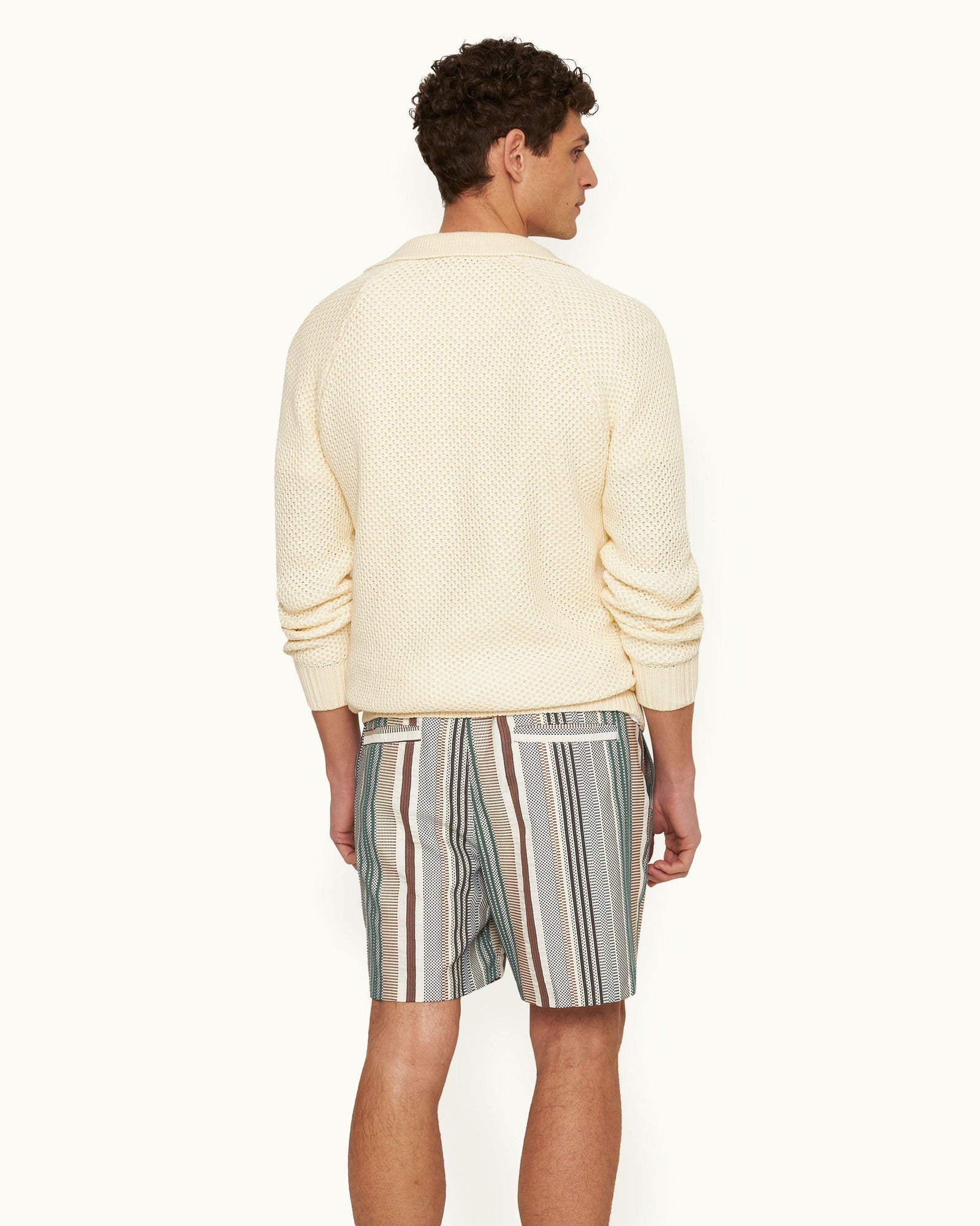 Alex Relaxed Fit Canvas Drawcord Shorts in Multi-Stitch Stripe Woven In Italy | Multi