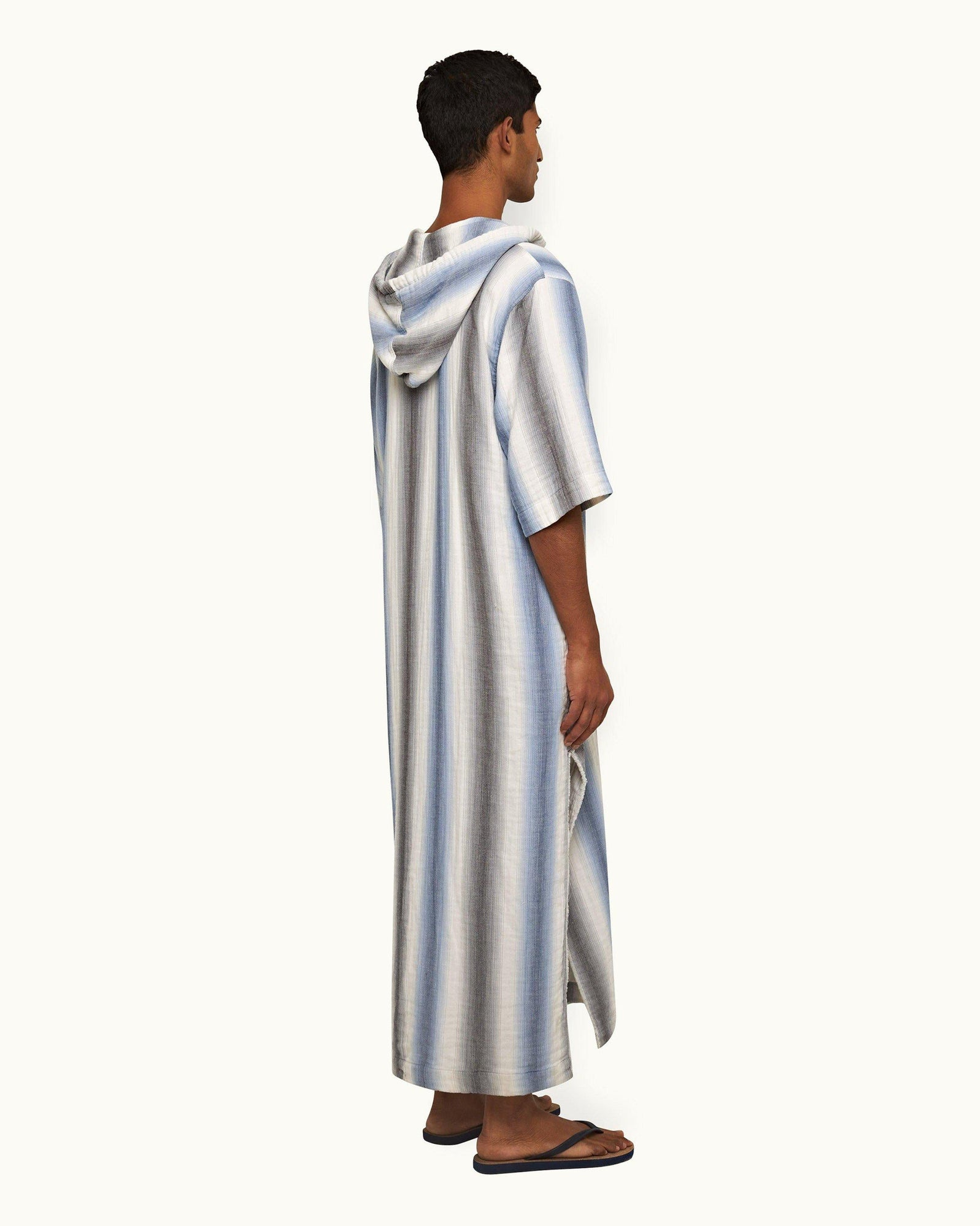 Matchstick/Blue Depths Oasis Stripe Relaxed Fit Hooded Cotton Kaftan | Matchstick/Blue Depths