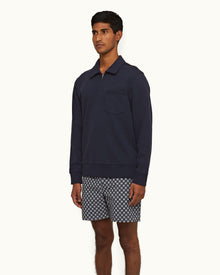 Night Iris Classic Fit Collared Half-Zip Organic Cotton Sweatshirt | Night Iris