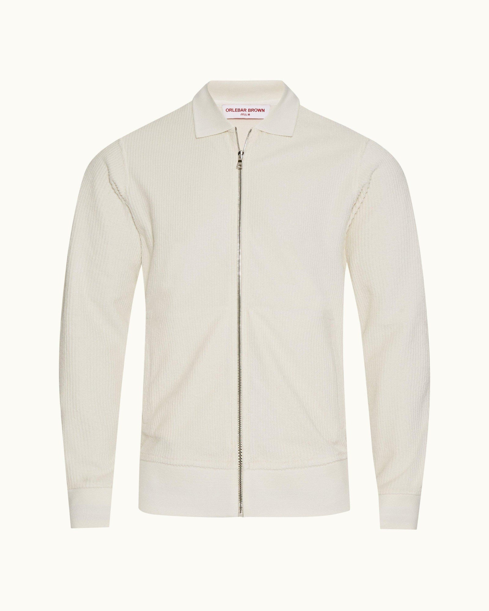 White Sand Zip-Thru Drop Needle Towelling Sweatshirt | White Sand