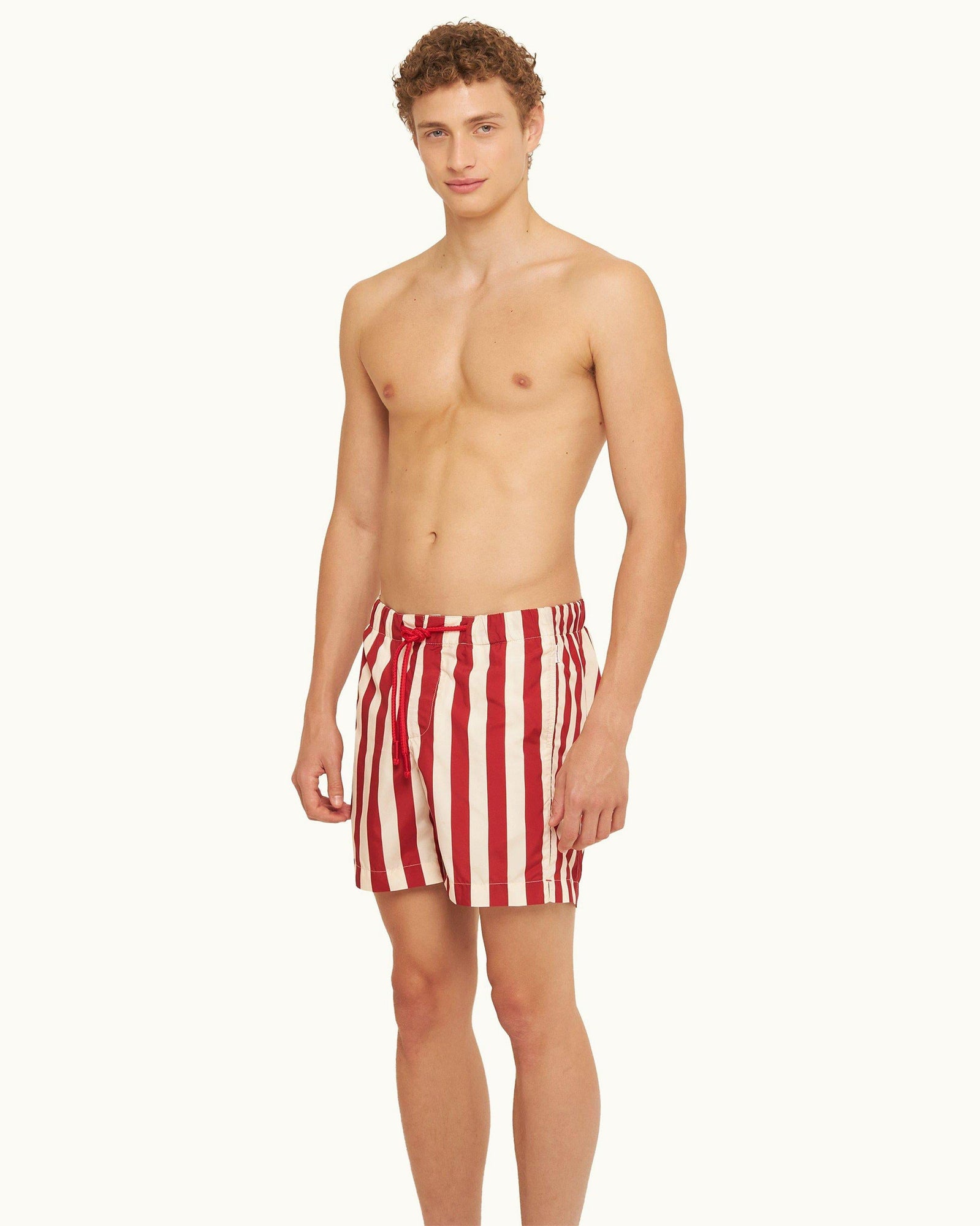 Vermillion Mix Stripe Drawcord Mid-Length Swim Shorts | Vermillion