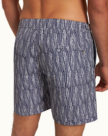 Bulldog Lagoon Blue/White Fern Mid-Length Swim Shorts | Lagoon Blue/White