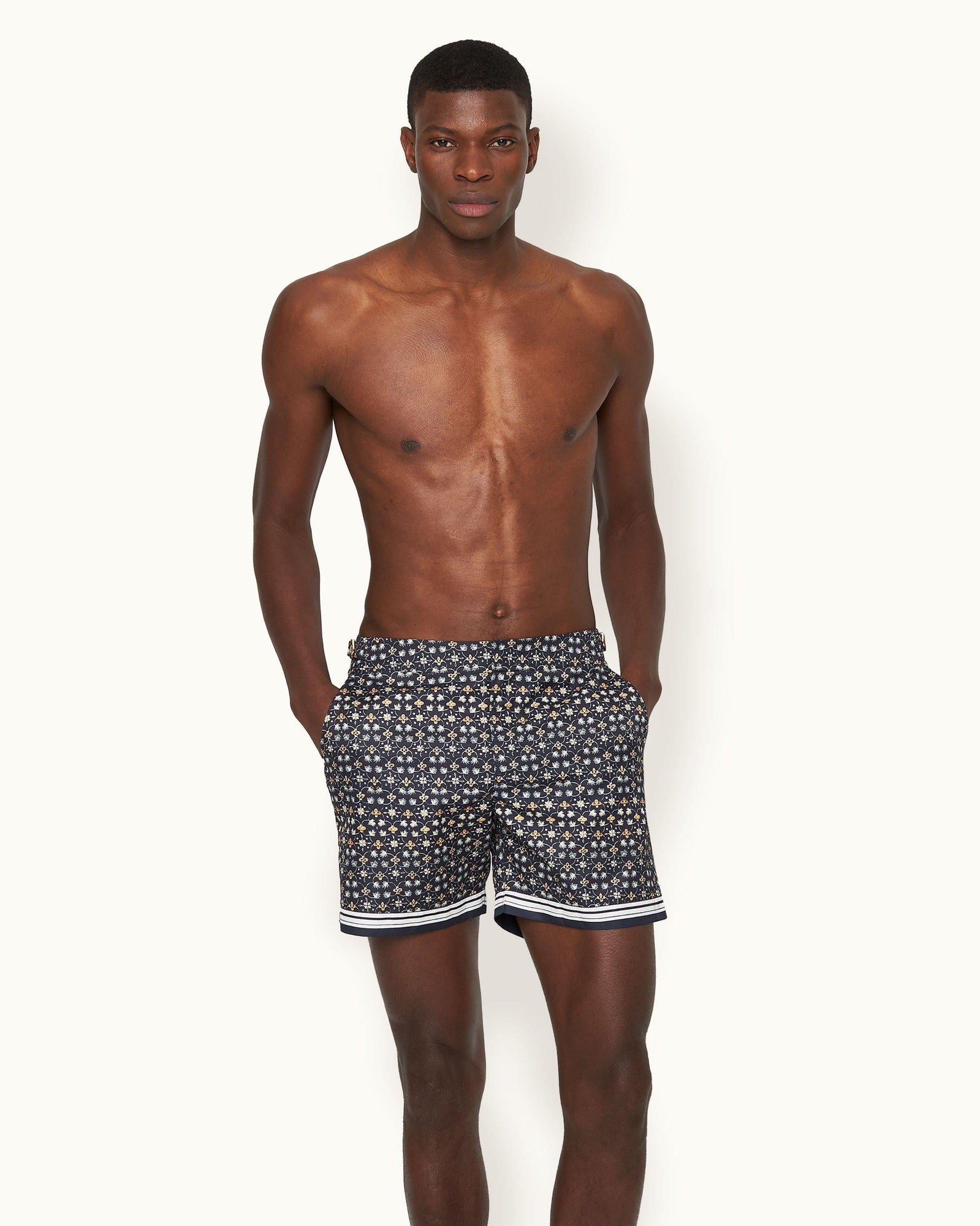 Bulldog Fiore Print Mid-Length Swim Shorts In Night Iris Blue | Night Iris
