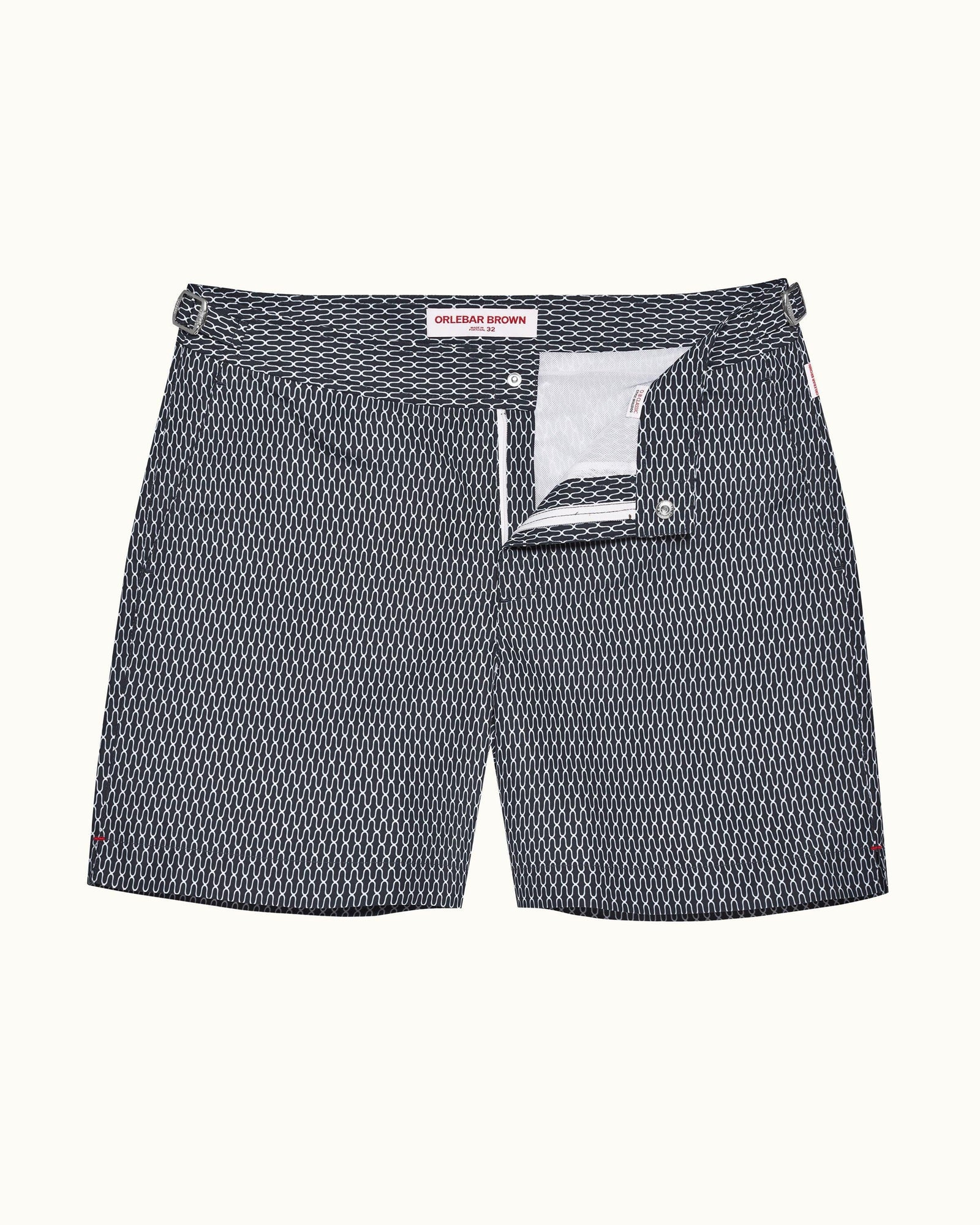 Bulldog Midnight Navy/White Geo Pointpart Mid-Length Swim Shorts | Midnight Navy/White