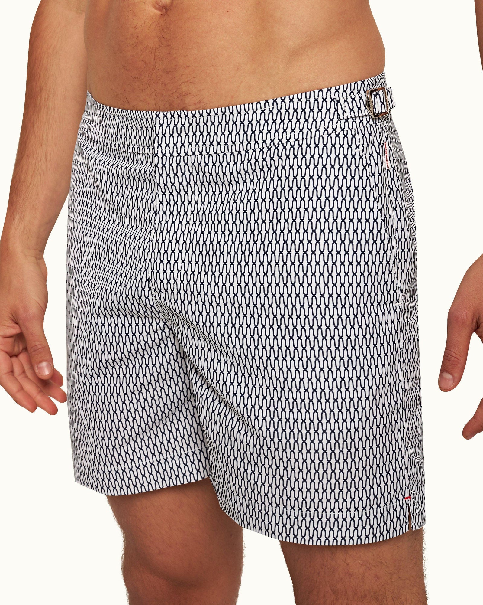 Bulldog White/Midnight Navy Geo Pointpart Mid-Length Swim Shorts | White/Midnight Navy