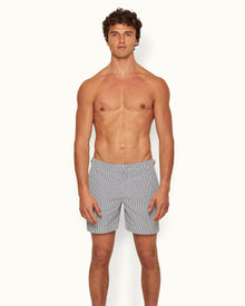 Bulldog White/Midnight Navy Geo Pointpart Mid-Length Swim Shorts | White/Midnight Navy