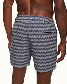 Night Iris/White Jacquard Chevron Mid-Length Swim Shorts | Night Iris/White