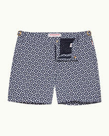 Bulldog Jacquard Domi Jacquard Mid-Length Swim Shorts Woven In Italy in Night Iris/White Sand colour | Night Iris/White Sand