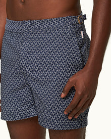 Bulldog Night Iris/White Sand Geometric Orb Jacquard Mid-Length Swim Shorts | Night Iris/White Sand