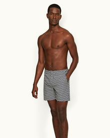 Bulldog Midnight Navy Lacuna Jacquard Mid-Length Swim Shorts | Midnight Navy