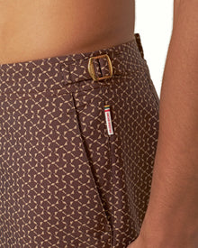 Bulldog Mid-Length Origami Jacquard Swim Shorts in Canela | Canela