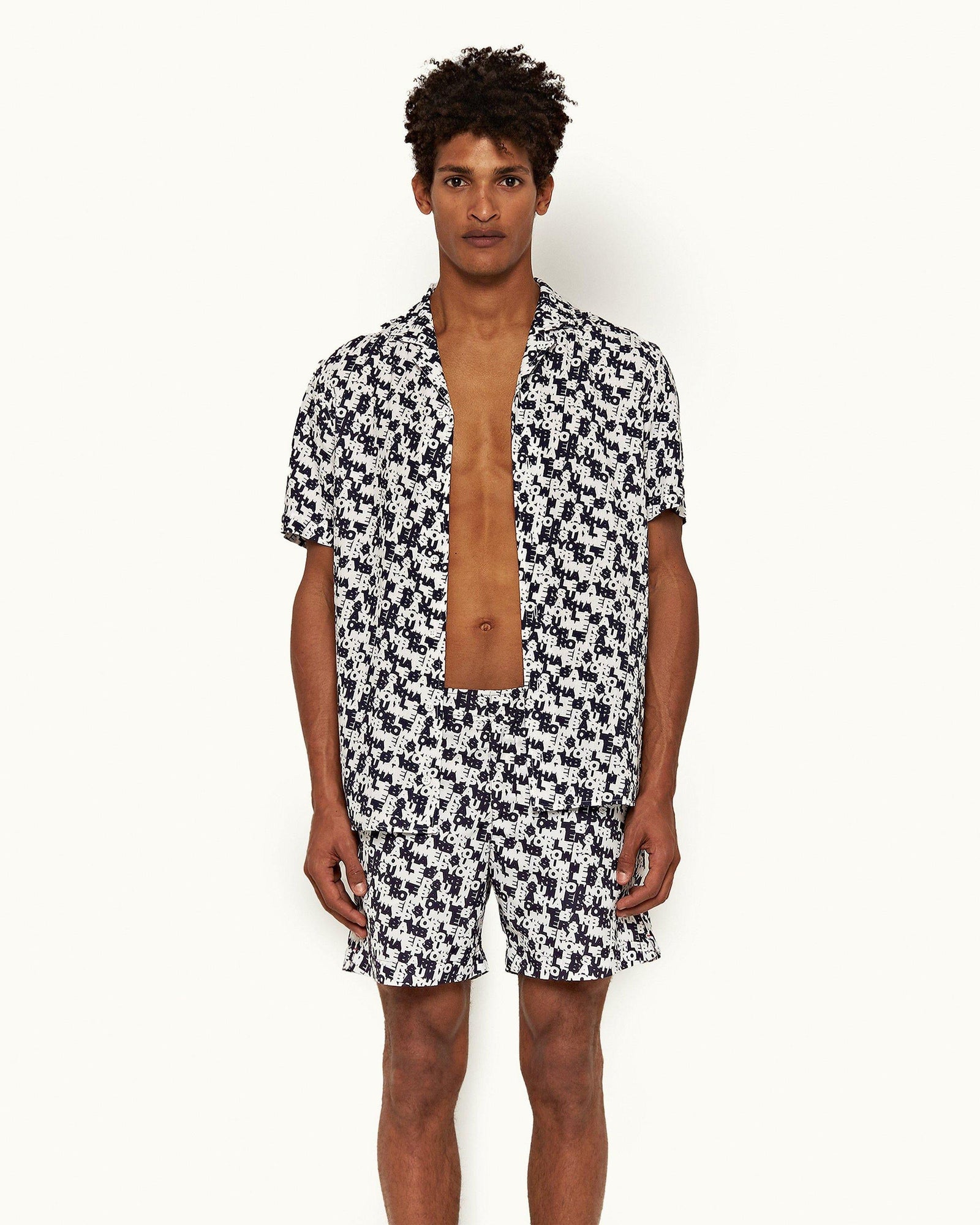 Bulldog Navy/White O.B Monogram Mid-Length Swim Shorts | Navy/White