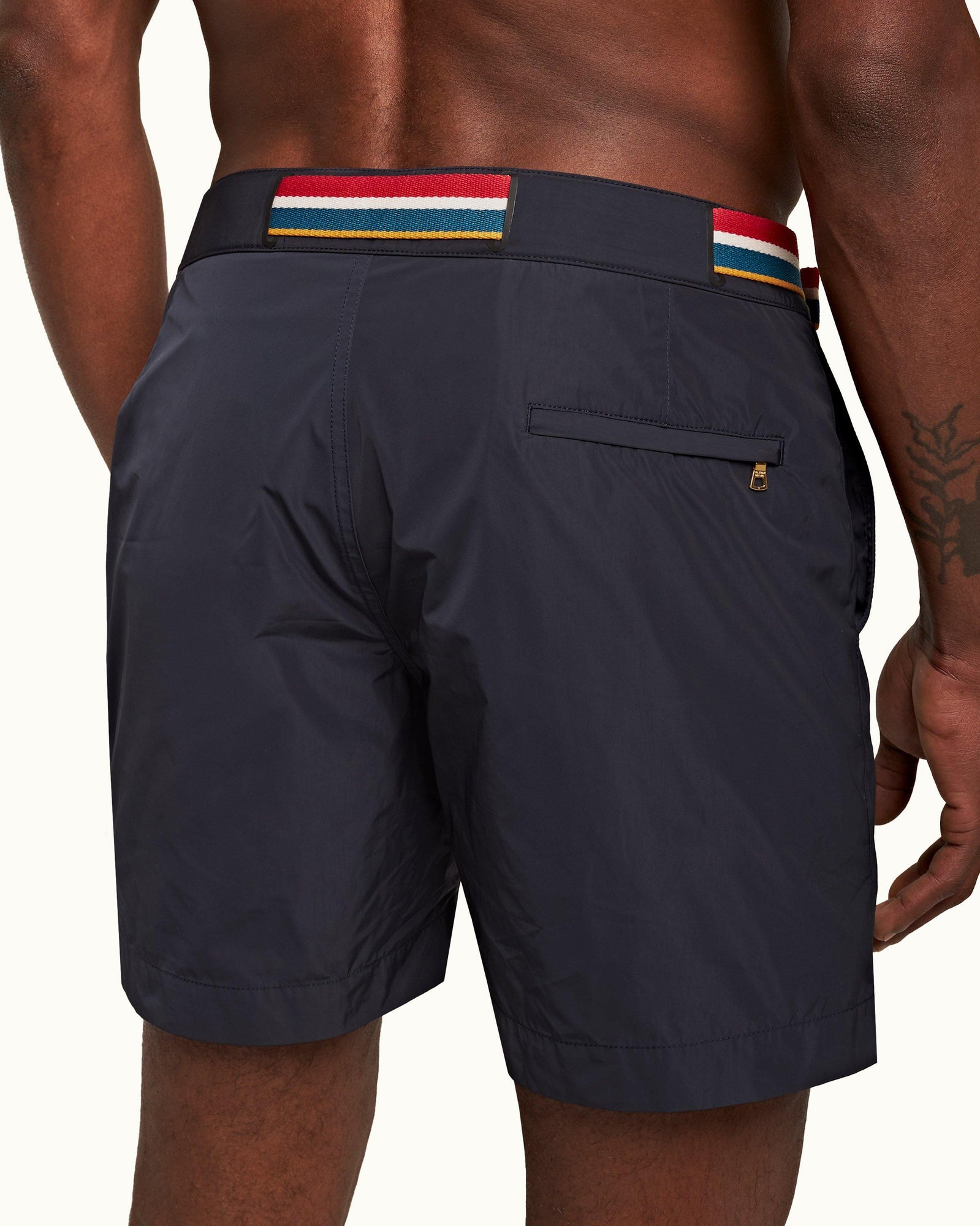 Night Iris O.B Stripe Belt Mid-Length Swim Shorts | Night Iris