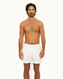 White O.B Stripe Panel Mid-Length Swim Shorts | White