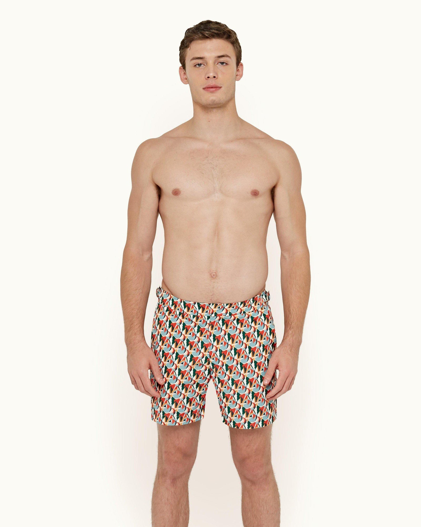 Bulldog Summer Red/Racing Green Reuleaux Print Mid-Length Swim Shorts | Summer Red/Racing Green