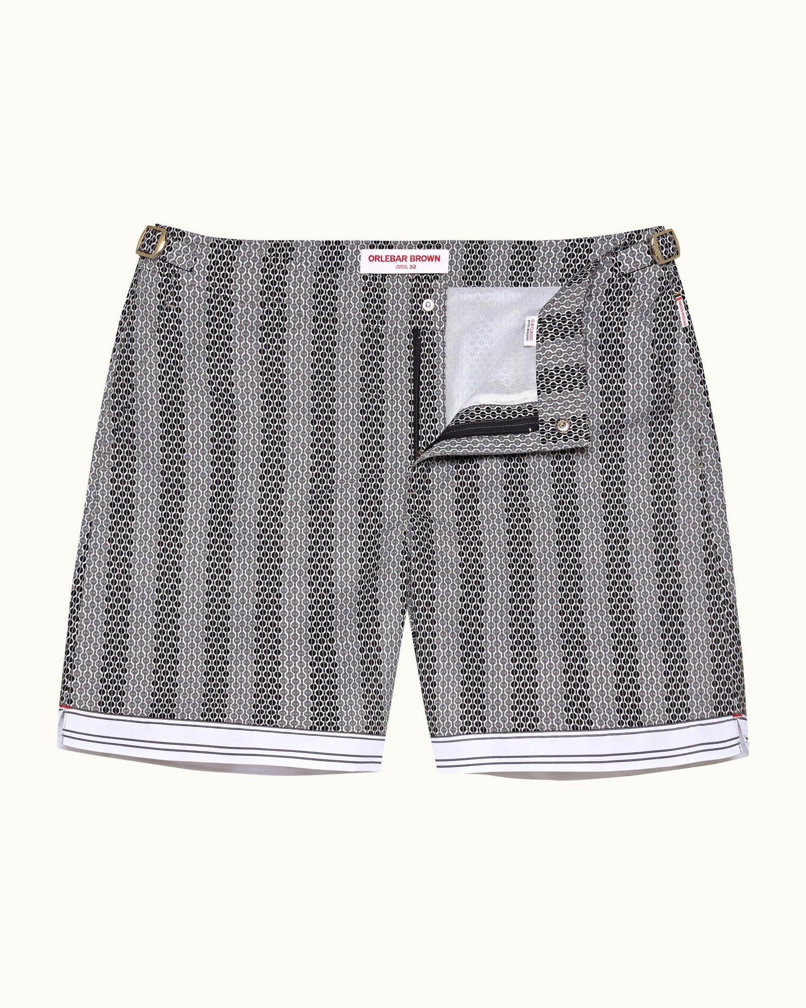 Kids | Bulldog Rills Print Mid-Length Swim Shorts Woven In France in Night Iris/White Sand colour | Night Iris/White Sand