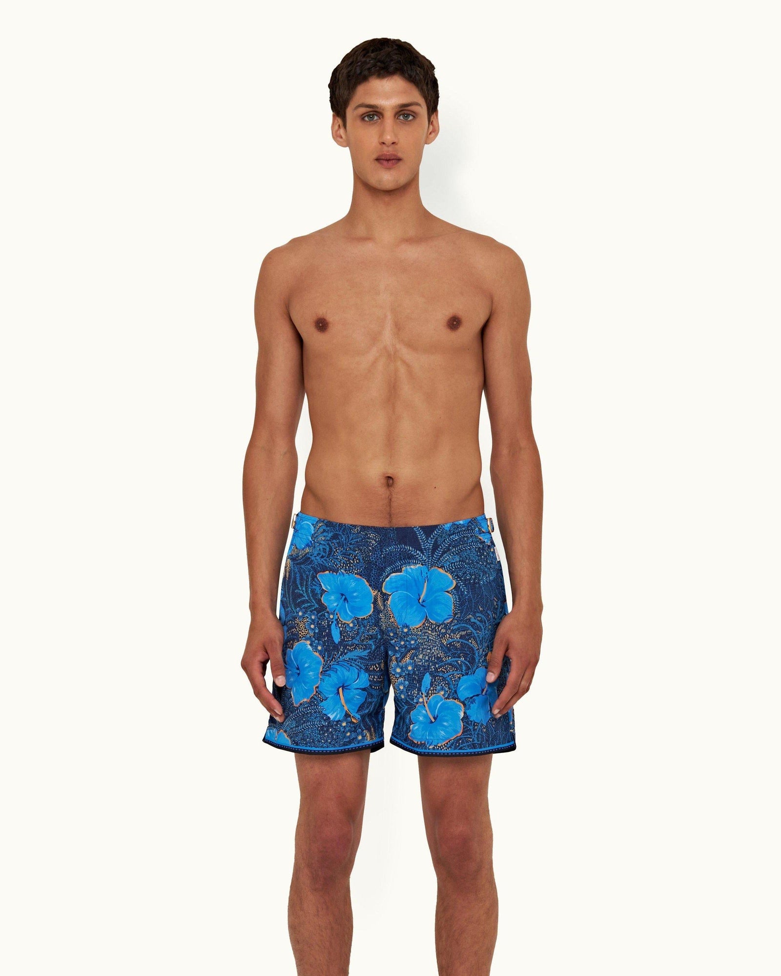 Bulldog Night Iris/Cerulean Tropic Nightfall Print Mid-Length Swim Shorts | Night Iris/Cerulean