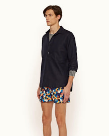 Caspian Linen Ink Overhead Button Placket Linen Blend Shirt | Ink