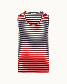Cherbury Ink/Summer Red/White Sand Stripe Sleeveless Cotton T-shirt | Ink/Summer Red/White Sand