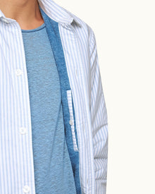 Light Island Sky/White Stripe Relaxed Fit Light Wadded Shirt Jacket | Light Island Sky/White