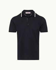 Dominic Night Iris Tipping Collar Knit Polo Shirt | Night Iris