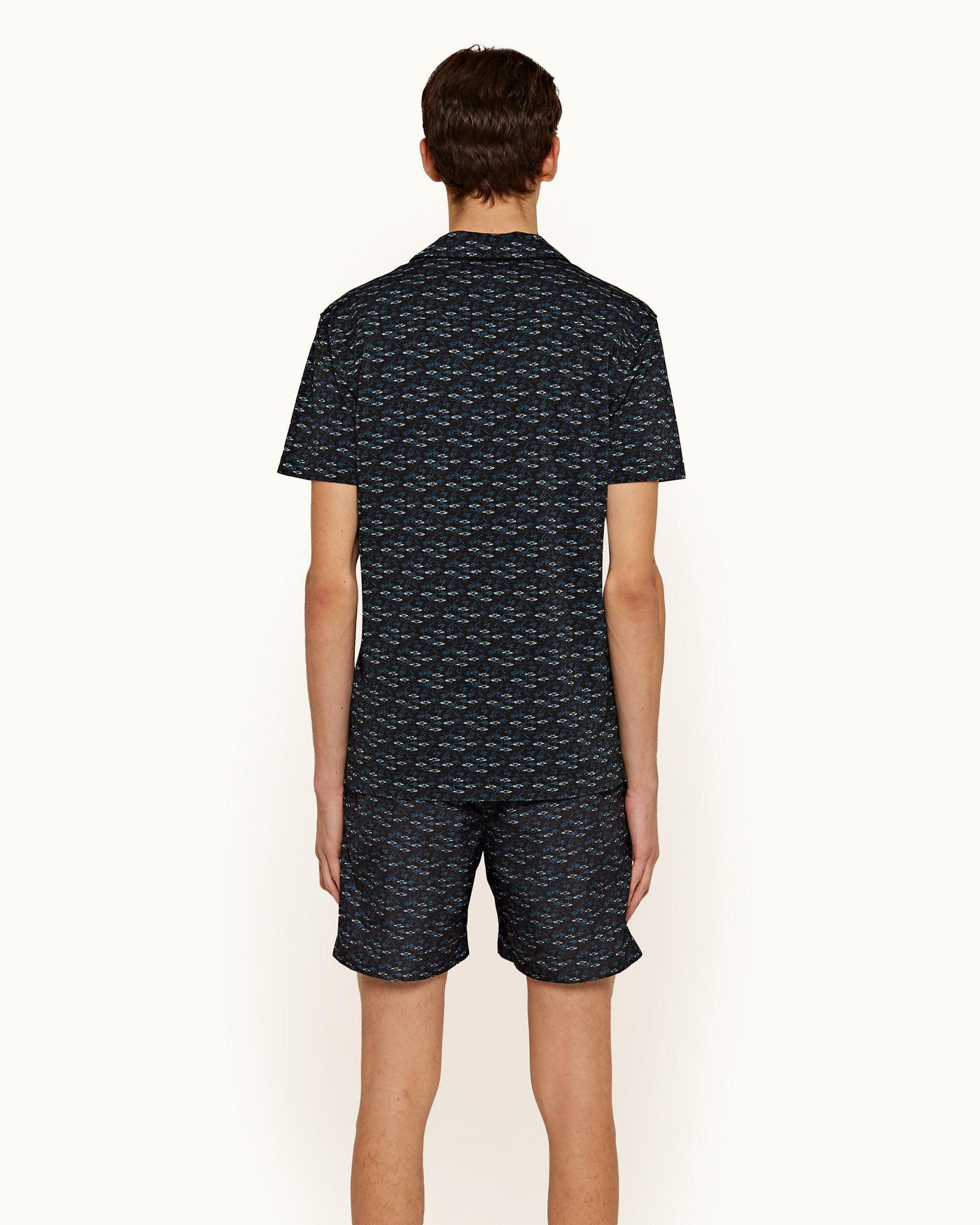 Donald Black/Aquamarine Torus Print Tailored Fit Cotton Polo Shirt | Black/Aquamarine