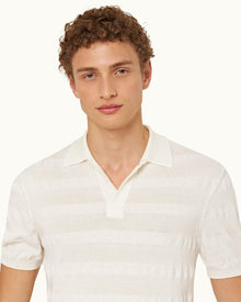 Matchstick/Sea Mist Towelling Stripe Organic Cotton Polo Shirt | Matchstick/Sea Mist