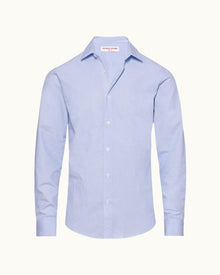 Ice Blue/White Tailored Fit Classic Collar End-on-End Cotton Shirt | Ice Blue/White