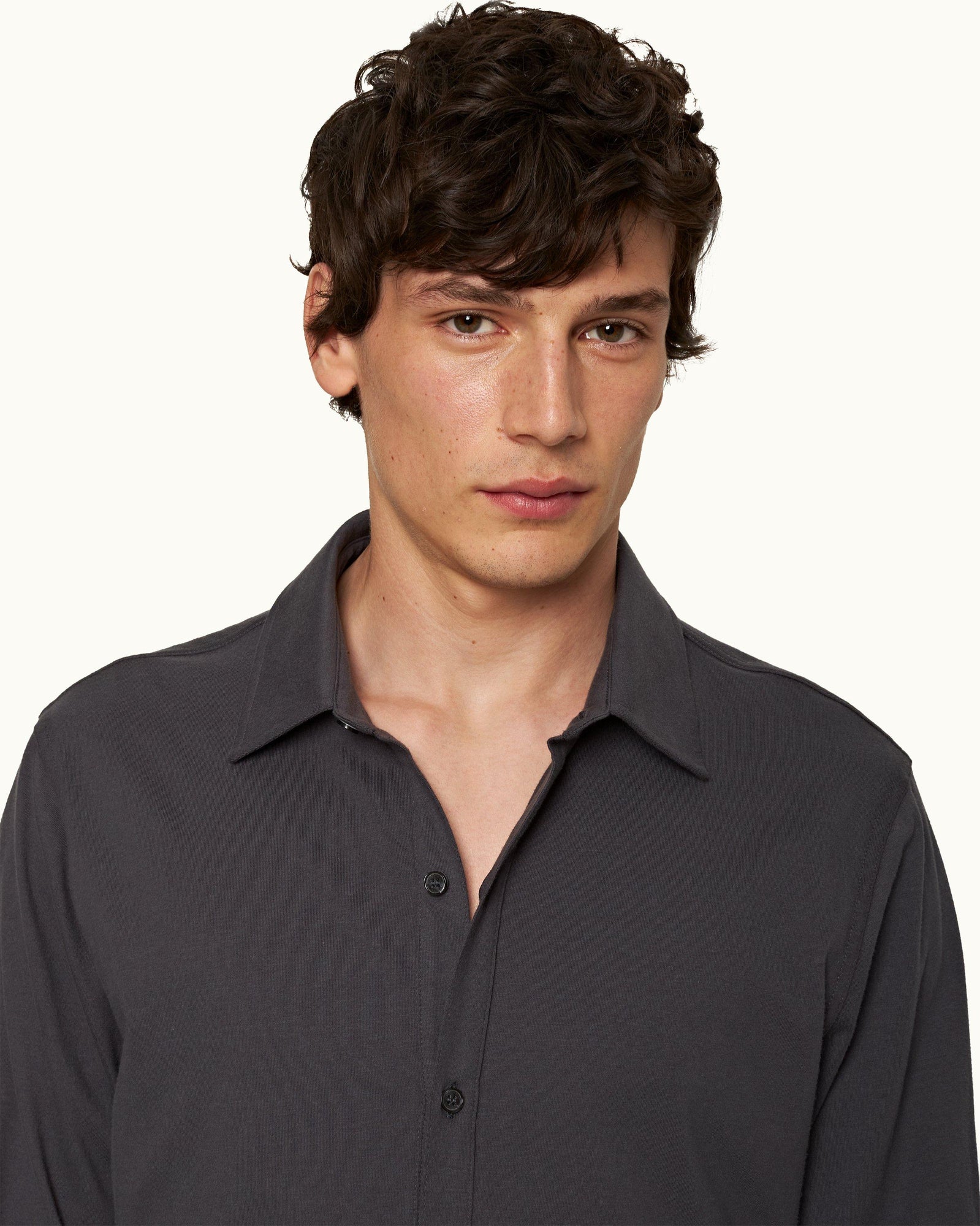 Tailored Fit Classic Collar Cotton-Silk Shirt In Piranha Grey | Piranha Grey