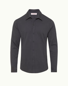 Tailored Fit Classic Collar Cotton-Silk Shirt In Piranha Grey | Piranha Grey