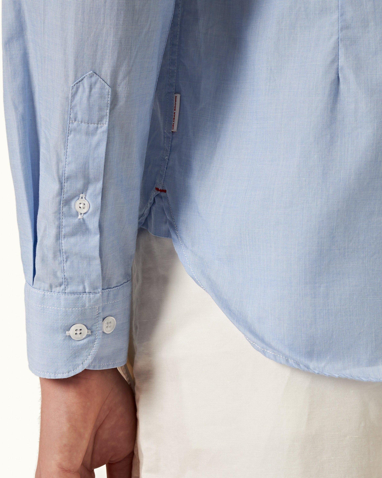 Ice Blue/White Classic Collar Stitch End On End Shirt | Ice Blue/White