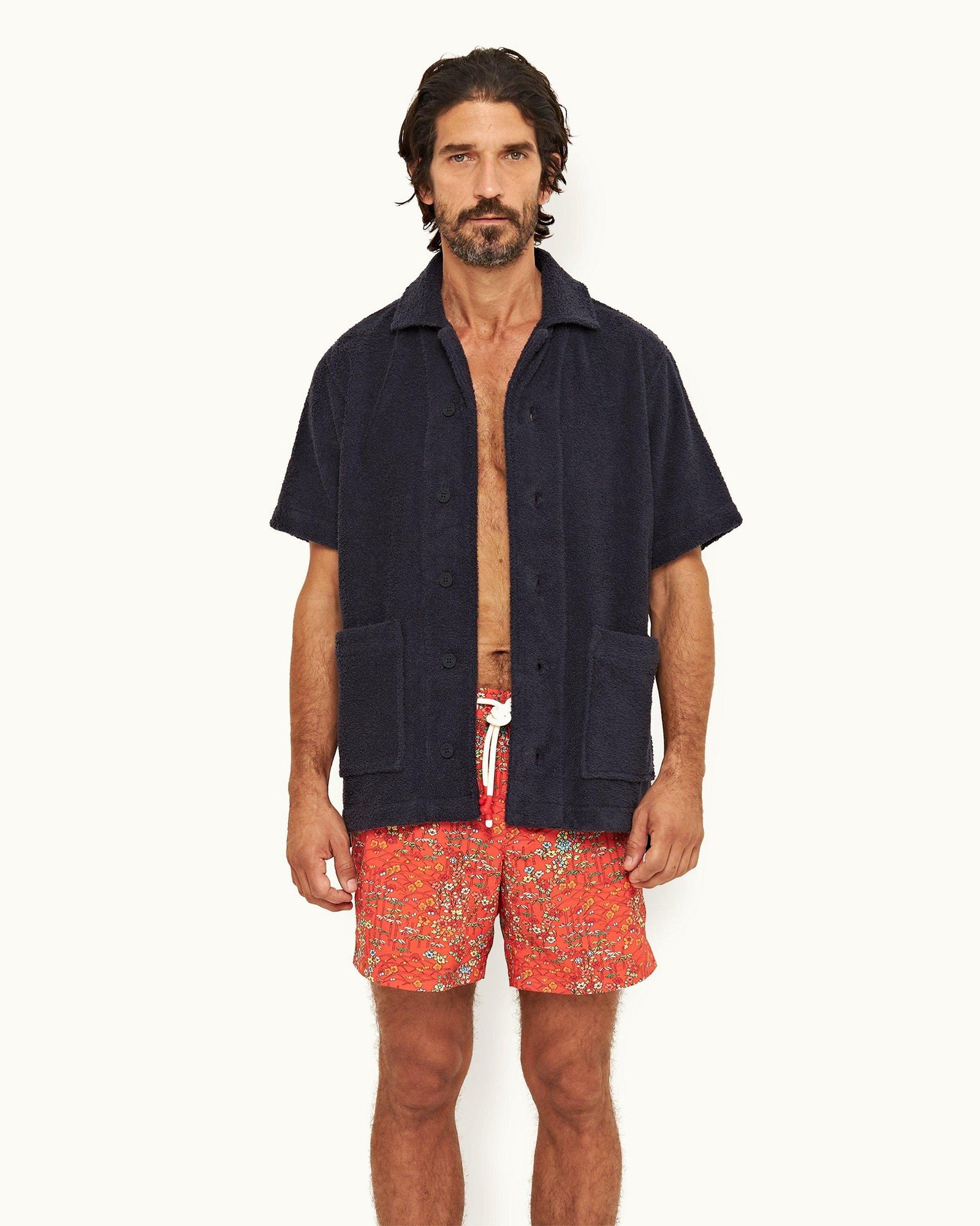 Night Iris Relaxed Fit Lounger Pile Towelling Lounge Shirt | Night Iris