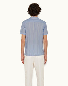 Ice Blue/White Classic Stripe Capri Collar Shirt | Ice Blue/White