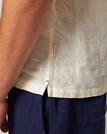 Hibbert Linen Sandbar Capri Collar Short-Sleeve Stripe Linen Shirt | Sandbar