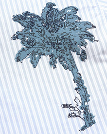 Light Island Sky/White Stripe Palm Embroidery Capri Collar Cotton Shirt | Light Island Sky/White